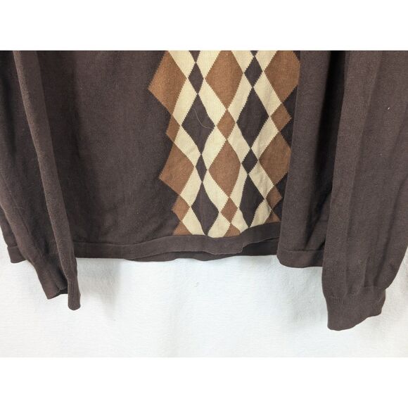 Y2K Perry Ellis V-Neck Argyle Sweater Brown Men's Size XL - Picture 4 of 12